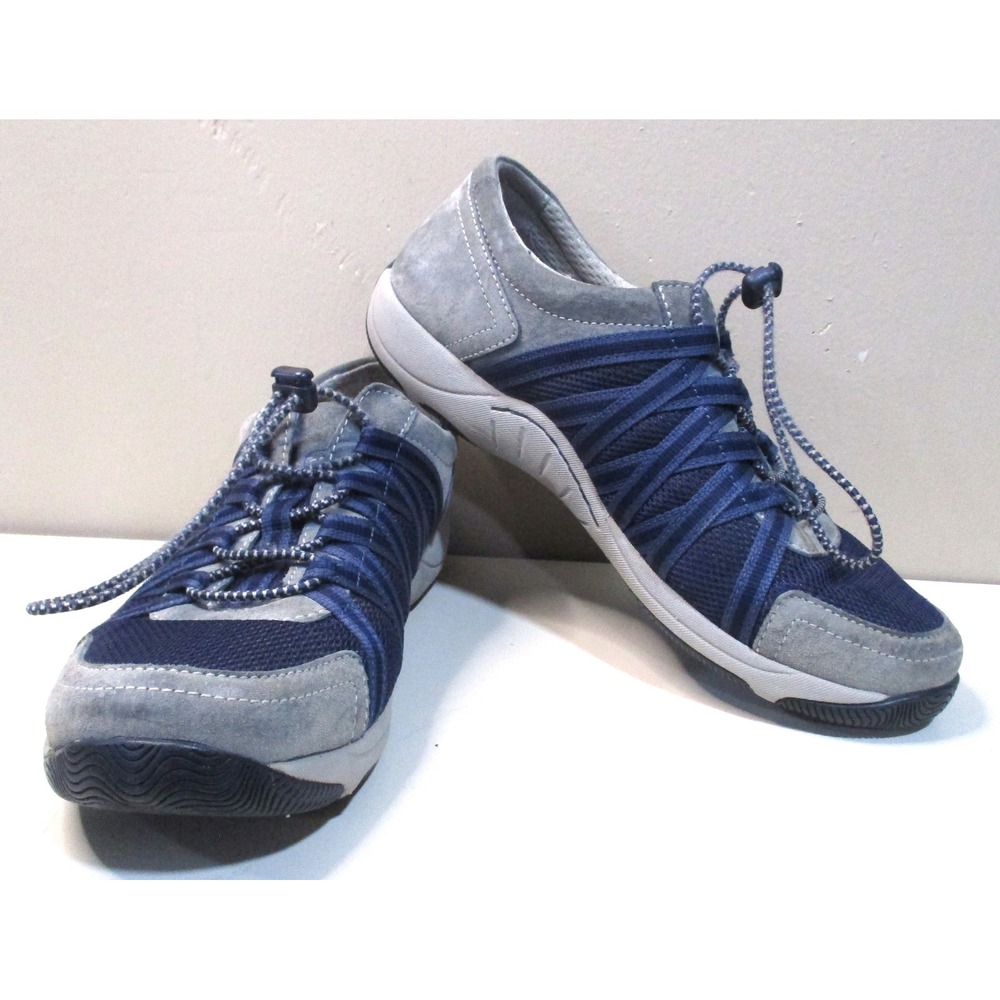 Dansko Keen Blue Grey Suede Mesh Bungee Lace Walkg Shoes Sneakers EU 38 US 7.5-8